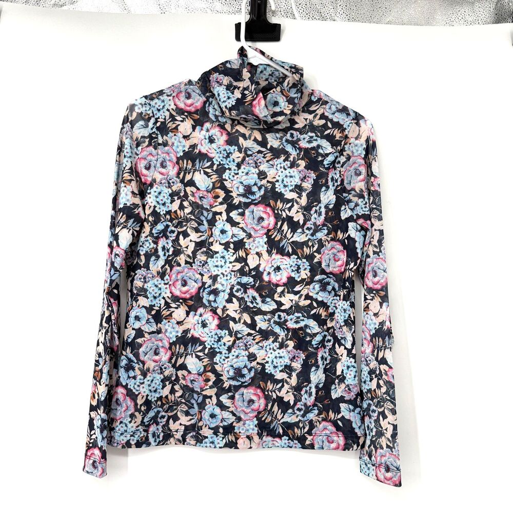 Sheer Mesh Turtleneck Top Floral Y2k Festival Western Banana Republic Sz S